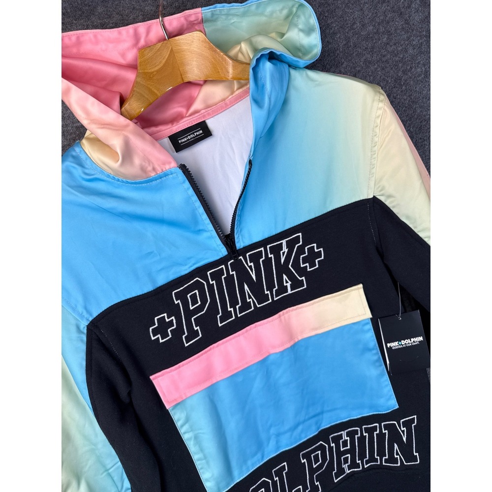 Pink Dolphin Mens S Rainbow Q Zip Hoodie Pastel Ombre Colorblock Y2k Skater NWT - Picture 2 of 13